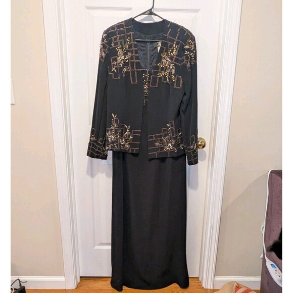 Demetrios Evening Gown Size 22 Black Beaded Dress And Blazer - Picture 2 of 8